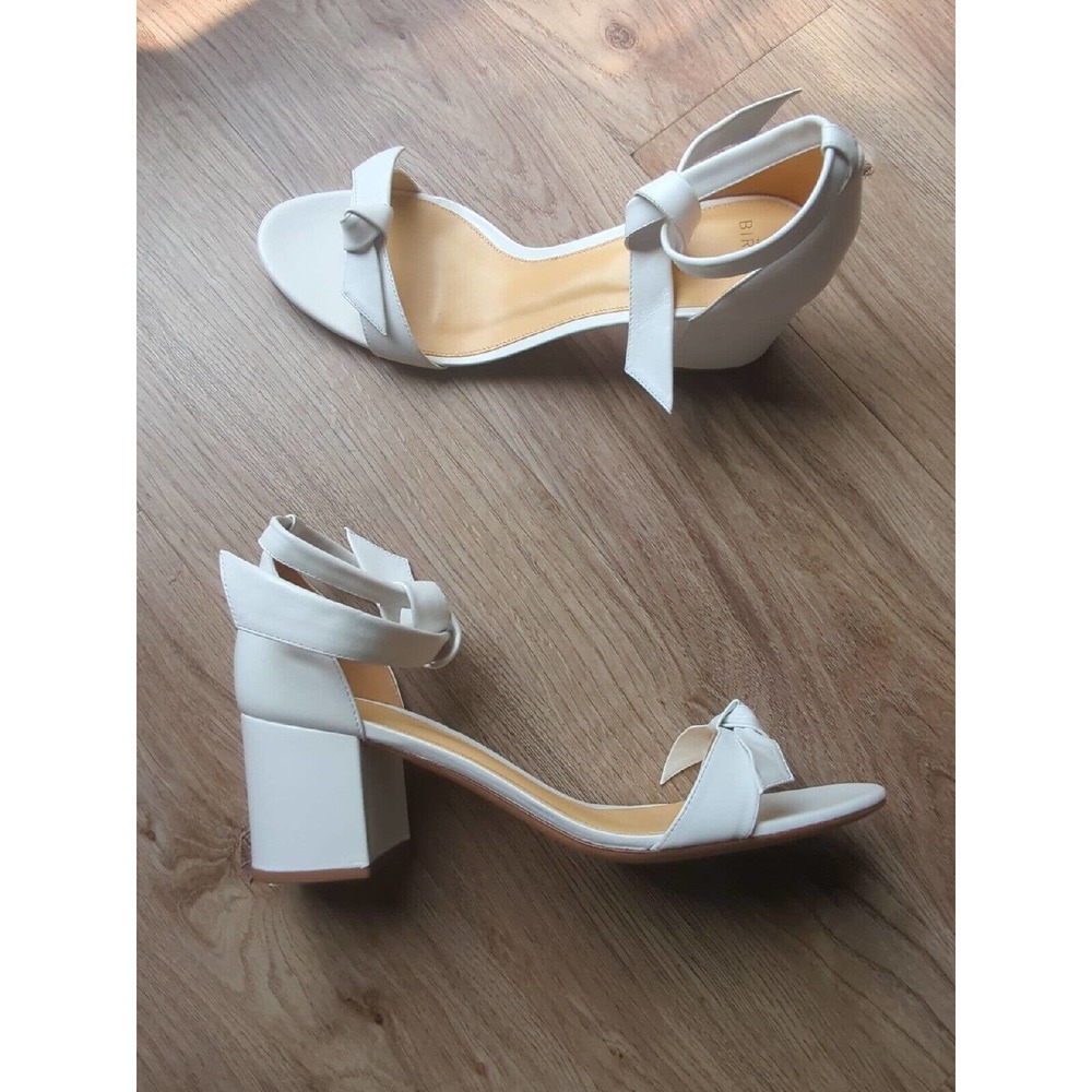 Alexandre Birman Clarita Knot Block Sandal Heels White Leather Womens 10.5 IT 42